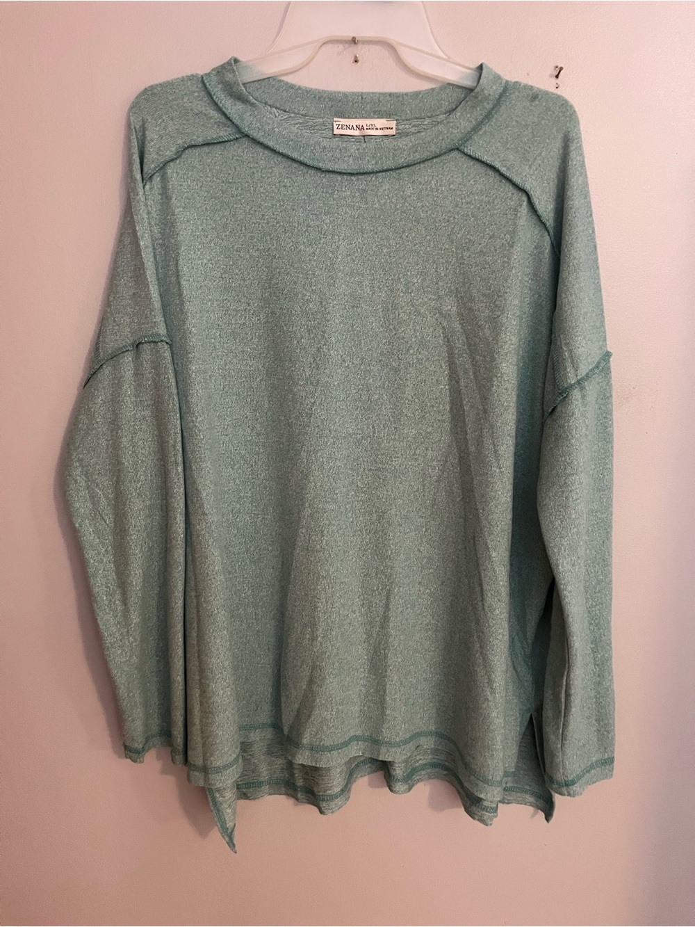 Zenana Outfitters Mint Green Metallic Crewneck Top